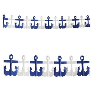 10 Guirlande décorative en papier - Bleu - Ancres marines - 3 mètres - Ignifugée - Mixte pas cher