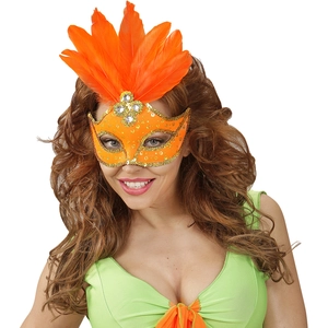 WIDMANN - Oranje masker met veren voor dames