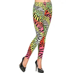 Widmann - Leeuw & Tijger & Luipaard & Panter Kostuum - 80s Legging Jungle Disco - Geel, Groen - Small / Medium - Carnavalskleding - Verkleedkleding pas cher