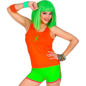 Widmann - Jaren 80 & 90 Kostuum - Sportieve Hotpants Neon Groen Vrouw - Groen - One Size - Carnavalskleding - Verkleedkleding pas cher