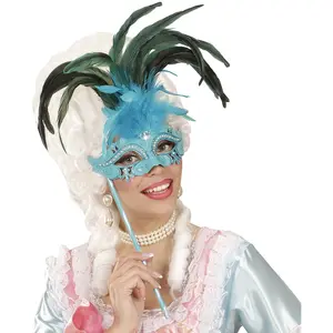 Vegaoo "Masker op stok met grote blauwe veren voor volwassenen - Verkleedmasker - One size" pas cher