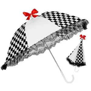 Widmann "Zwart met wit geblokte parasol - Verkleedattribuut - One size" pas cher