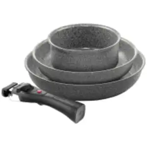 BALLARINI Torre Set de poêles et casseroles 20 + 28 cm + casserole 16 cm, revêtement céramique, compatible induction, poignée amovible, aluminium