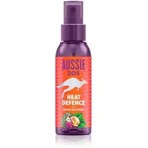 Aussie SOS Heat Defence Spray sans rinçage 100 ml pour démêler et protéger contre la chaleur tout en gardant les cheveux hydratés pendant 100 heures. Infusé avec des superaliments australiens. Formule