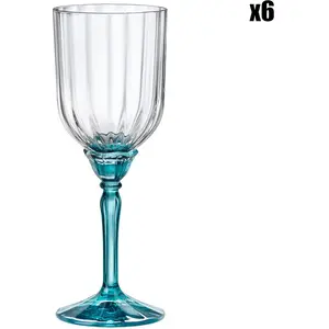 BORMIOLI ROCCO 6x Bleu 245ml Florian Verres Cocktail - Ancien Art Deco Verre Cocktail Vin Gin Margarita Gobelets Ã  Boire Ensemble-Cadeau pas cher