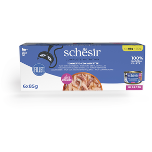 Schesir Complete Nutrition Filet en bouillon 6 x 85 g pour chat - thon, blanchailles pas cher
