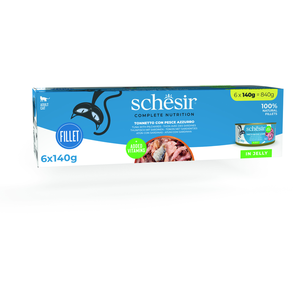 Schesir, Nourriture humide pour chats adultes au goût Ton avec poisson bleu préparé en gelée douce Total 0,84 kg (6 boîtes de 140 G) pas cher