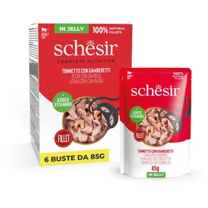 6x85g Thon avec crevettes Schesir Complete Nutrition en gelée nourritu... pas cher
