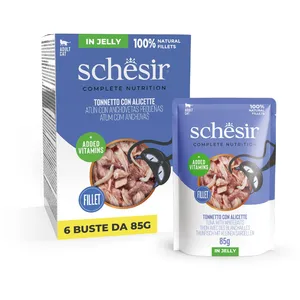 6x85g Thon avec poisson blanc Schesir Complete Nutrition en gelée nour... pas cher