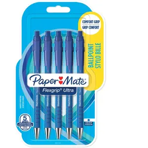 Papermate Paper Mate Flexgrip Ultra-balpennen met drukknop | Medium punt (1,0 mm) | Blauwe inkt | 5 stuks pas cher