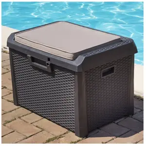 TOOMAX Coffre de jardin 125L Gris Anthracite avec Coussin Résine Effet rotin ... pas cher