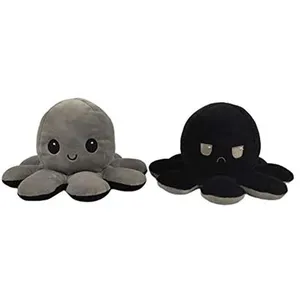 Animal en peluche Octopu 40cm, Double face Flip - Gris+Noir pas cher
