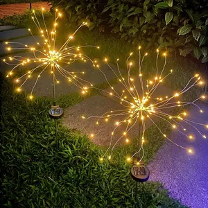 ENSOLEILLE 2pcs Lampes Solaires de Jardin - 120 Lumières - Blanc Chaud, Feux d'artifice Solaires Imperméables Extérieurs Décoration Starburst Lumières Paysage pas cher