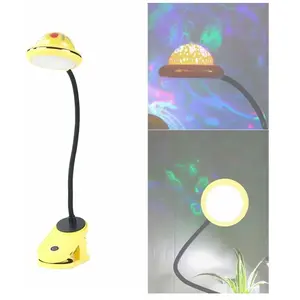 ENSOLEILLE Lampe de bureau à pince pour enfants, lampe de bureau à étoile jaune, lampe de lecture led à pince rechargeable par usb avec projection d'étoiles, pas cher