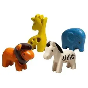 Plantoys Jouet en bois Plan Toys 4 Figurines animaux de la savane pas cher