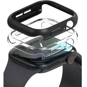 Ringke Slim Hoesje (2-Pack) Geschikt voor Apple Watch 10 series 46MM - Bumper Case - Lichtgewicht - Transparant & Matte Zwart pas cher