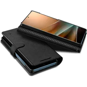 Coque Étui portefeuille - Spigen - S - Samsung Galaxy S25 Ultra - Cuir PU - Noir - Aimanté pas cher