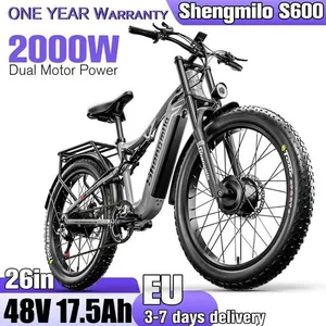 Vélo électrique Shengmilo S600 2OOO à double moteur 48 V 175 Ah 26 pouces VTT électrique gris pas cher