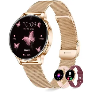Montre Connectée Femme Ronde avec Appel Bluetooth 3 Bracelets AMOLED 4... pas cher