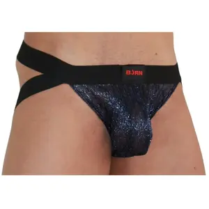 BURN - 006 JOCK GLANZEND BLAUW/ZWART L | EROTISCHE HEREN ONDERGOED | SEXY HEREN ONDERGOED pas cher
