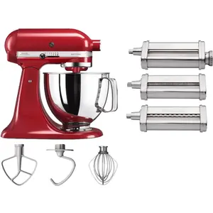 KitchenAid Artisan Robot de Cuisine 5KSM125 Rouge Empire + Rouleau à Pâtes et Set de Découpe (3 Pièces) pas cher
