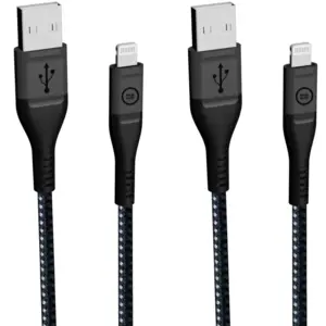 BlueBuilt Câble USB-A vers Lightning 1,5 m Kevlar Noir Lot de 2 pas cher