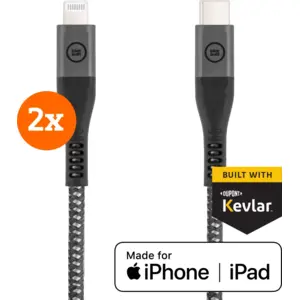 BlueBuilt Câble USB-C vers Lightning 1,5 m Kevlar Noir Lot de 2 pas cher