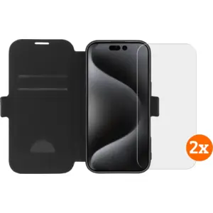 BlueBuilt Apple iPhone 16 Pro Book Case Cuir Noir + Protège-écran Verre Lot de 2Vendu parcoolblue