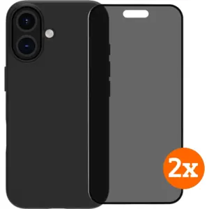 BlueBuilt Back Cover iPhone 16 Noir + Protège-écran avec Filtre de Confidentialité Verre Lot de 2 pas cher