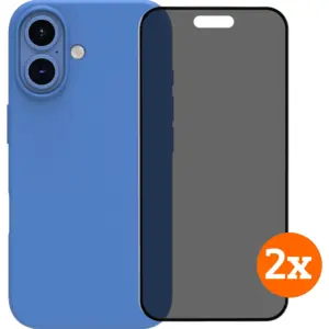 BlueBuilt Back Cover iPhone 16 Bleu + Protège-écran avec Filtre de Confidentialité Verre Lot de 2 pas cher
