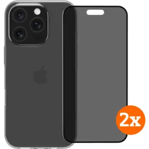 BlueBuilt Back Cover iPhone 16 Pro Transparent + Protège-écran de Confidentialité Verre Lot de 2 pas cher