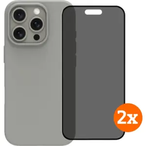 BlueBuilt Back Cover iPhone 16 Pro Gris + Protège-écran avec Filtre de Confidentialité Verre Lot de 2 pas cher