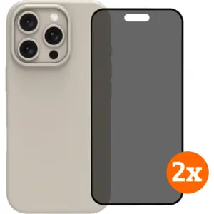 BlueBuilt Back Cover iPhone 16 Pro Gris + Protège-écran avec Filtre de Confidentialité Verre Lot de 2 pas cher