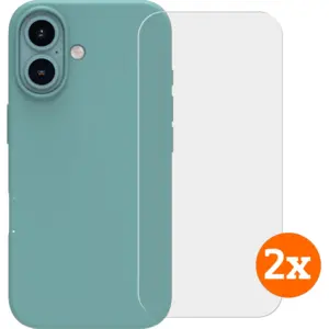 BlueBuilt Back Cover iPhone 16 Vert + Protège-écran Verre Lot de 2 pas cher