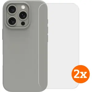 BlueBuilt Back Cover iPhone 16 Pro Gris + Protège-écran Verre Lot de 2 pas cher
