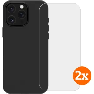 BlueBuilt Back Cover iPhone 16 Pro Noir + Protège-écran Verre Lot de 2 pas cher