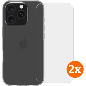 BlueBuilt Back Cover iPhone 16 Pro Transparent + Protège-écran Verre Lot de 2 pas cher