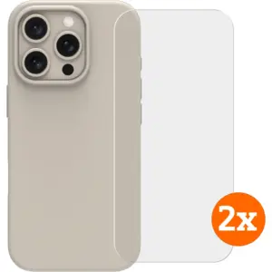 BlueBuilt Back Cover iPhone 16 Pro Beige + Protège-écran Verre Lot de 2 pas cher