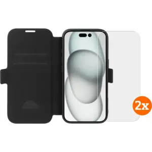 BlueBuilt Apple iPhone 16 Book Case Cuir Noir + Protège-écran Verre Lot de 2Vendu parcoolblue