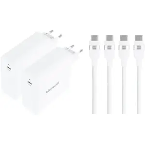 BlueBuilt Chargeur 140 W GaN USB-C Blanc + Câble USB-C 240 W 2 m Nylon Blanc Lot de 2  pas cher