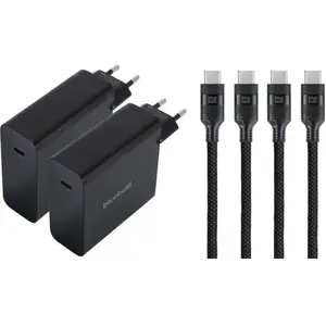 BlueBuilt Chargeur 140 W GaN USB-C Noir + Câble USB-C 240 W 2 m Nylon Noir Lot de 2  pas cher