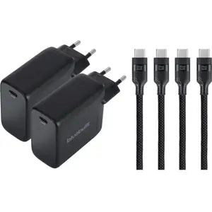 BlueBuilt Chargeur 100 W GaN USB-C Noir + Câble USB-C 240 W 2 m Nylon Noir Lot de 2  pas cher
