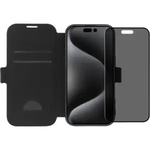 BlueBuilt Apple iPhone 16 Pro Book Case Cuir Noir + Protège-écran avec Filtre de Confidentialité Verre pas cher