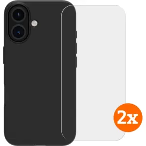 BlueBuilt Back Cover iPhone 16 Noir + Protège-écran Verre Lot de 2 pas cher