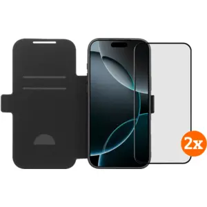 BlueBuilt Apple iPhone 17 Pro Max Book Case Cuir Noir + Protège-écran Lot de 2