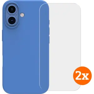BlueBuilt Back Cover iPhone 16 Bleu + Protège-écran Verre Lot de 2Vendu parcoolblue
