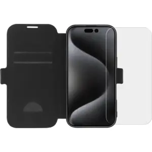 BlueBuilt Apple iPhone 16 Pro Book Case Cuir Noir + Protège-écran Verre pas cher