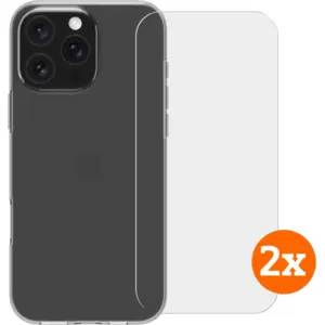 BlueBuilt Back Cover iPhone 16 Pro Max Transparent + Protège-écran Verre Lot de 2 pas cher