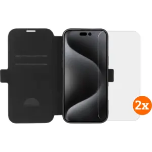 BlueBuilt Apple iPhone 16 Pro Max Book Case Cuir Noir + Protège-écran Verre Lot de 2Vendu parcoolblue