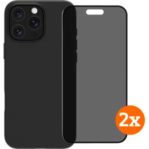 BlueBuilt Back Cover iPhone 16 Pro Max Noir + Protège-écran avec Filtre de Confidentialité Lot de 2 pas cher